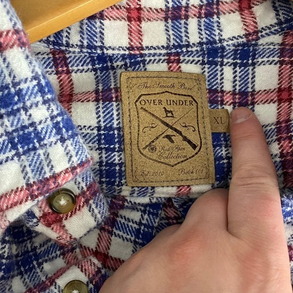 Over & Under Rod & Gun Collection Red White Blue Flannel Button Down Size XL - Picture 6 of 7